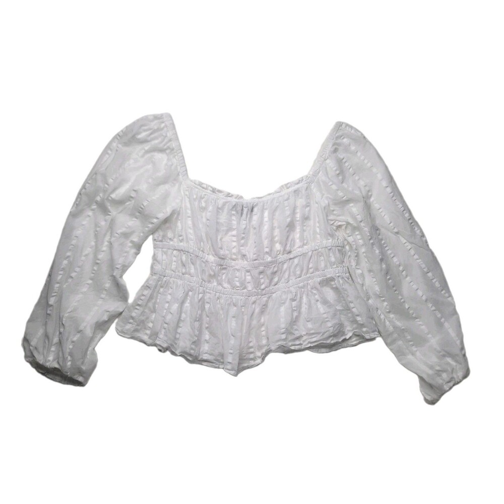 J.Crew White Cotton Blouse Women’s Puff Sleeve Square Neck Cottagecore Top Large - Picture 11 of 11